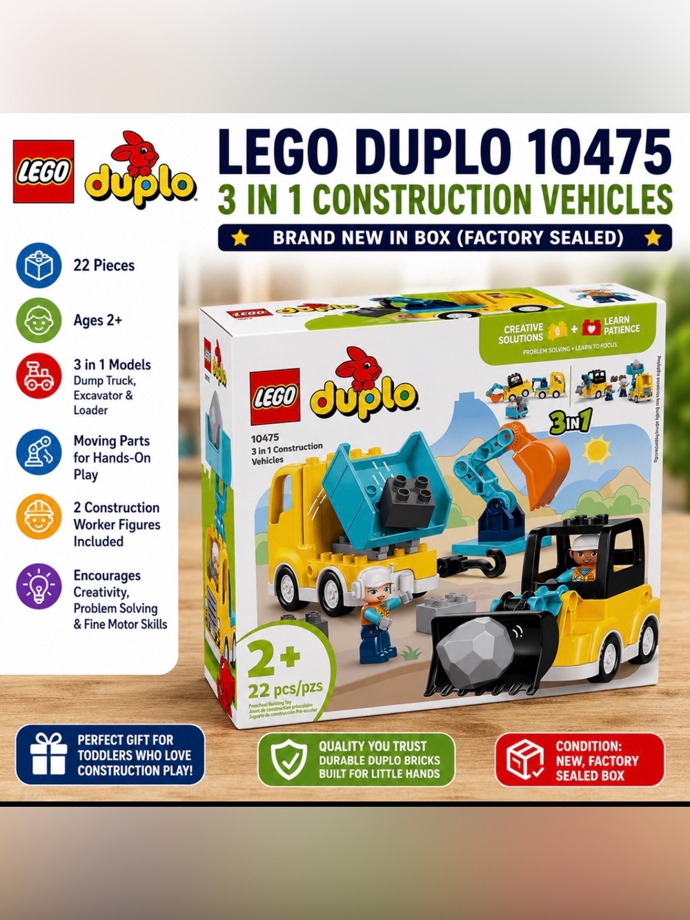 LEGO DUPLO 10475 3-in-1 Construction Vehicles 🚧 Brand New in Box Factory Sealed